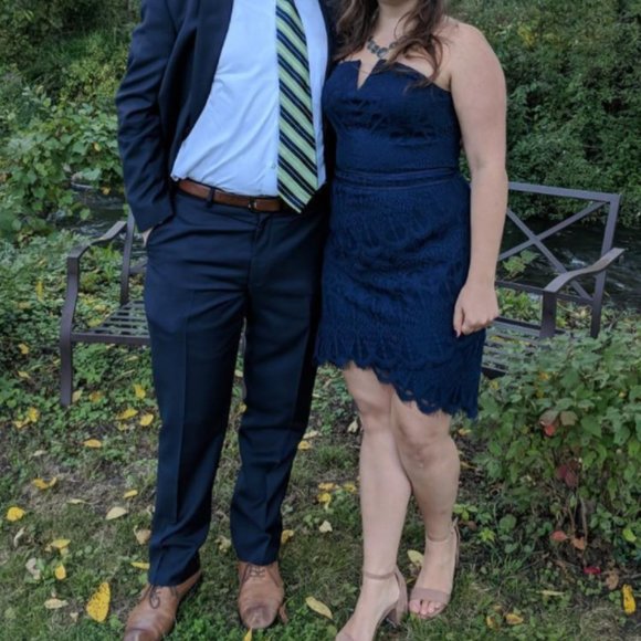 Corazon Navy Blue Lace Strapless Bodycon Dress - Picture 3 of 5